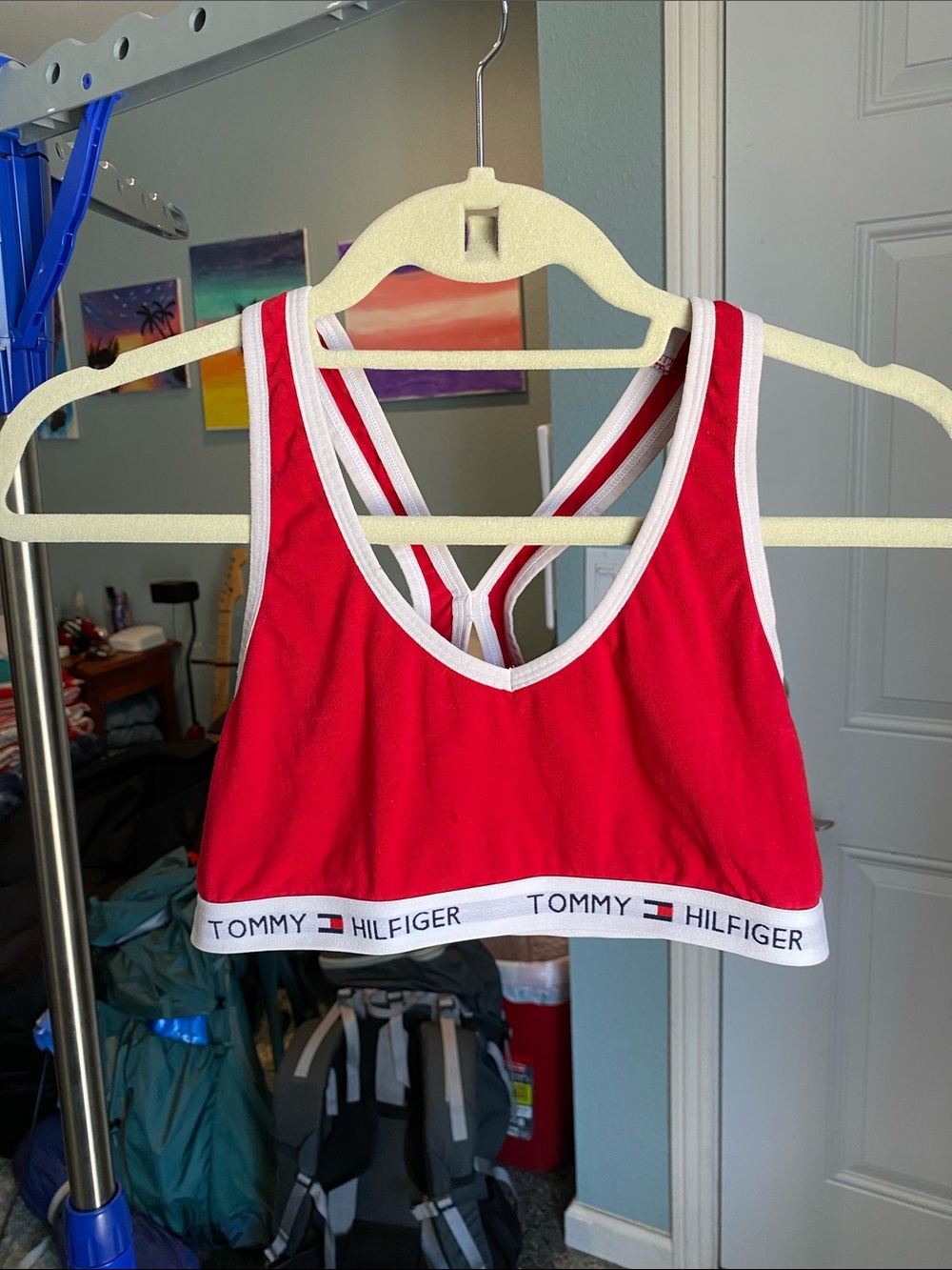 Tommy Hilfiger Red and White Logo Bralette Bodysuit